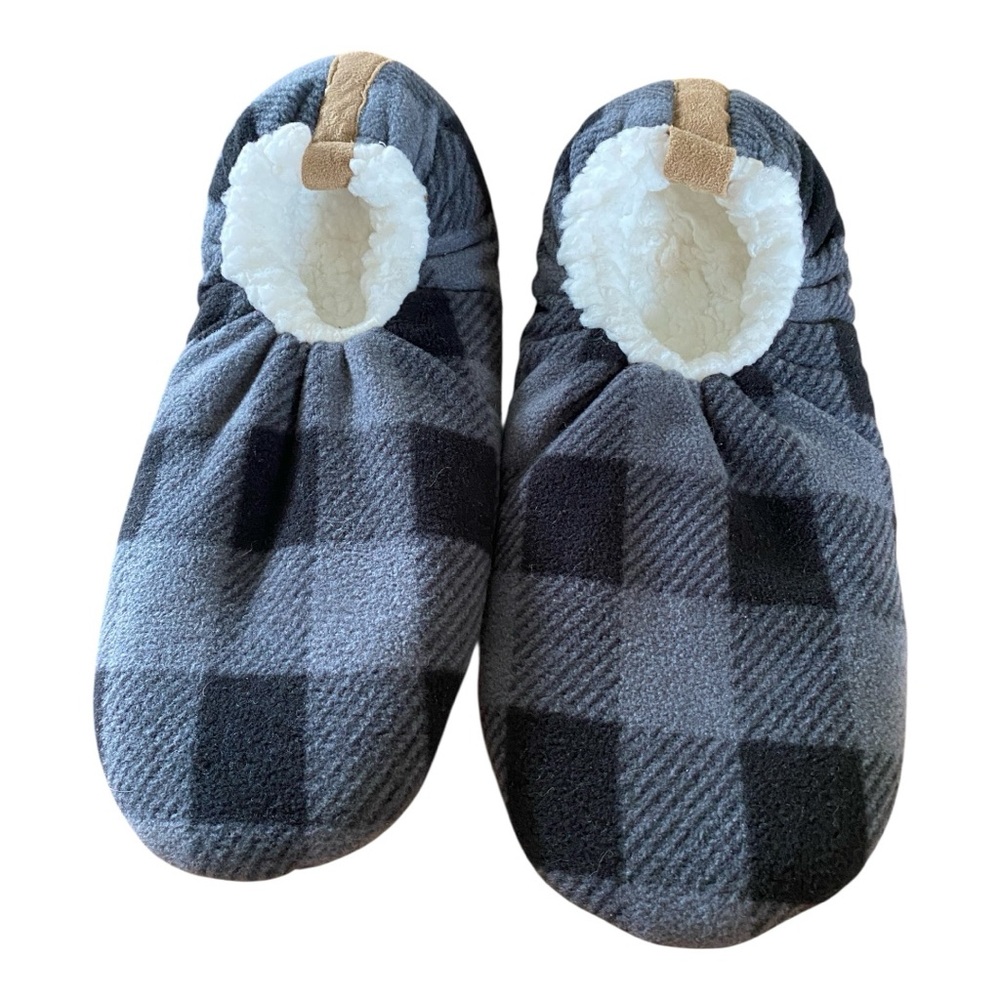 Fuzzy Babba Men's Gray Plaid Slippers size l/xl 10-12